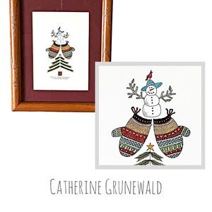 Catherine Grunewald signed folk art print Cozy Winter Memories